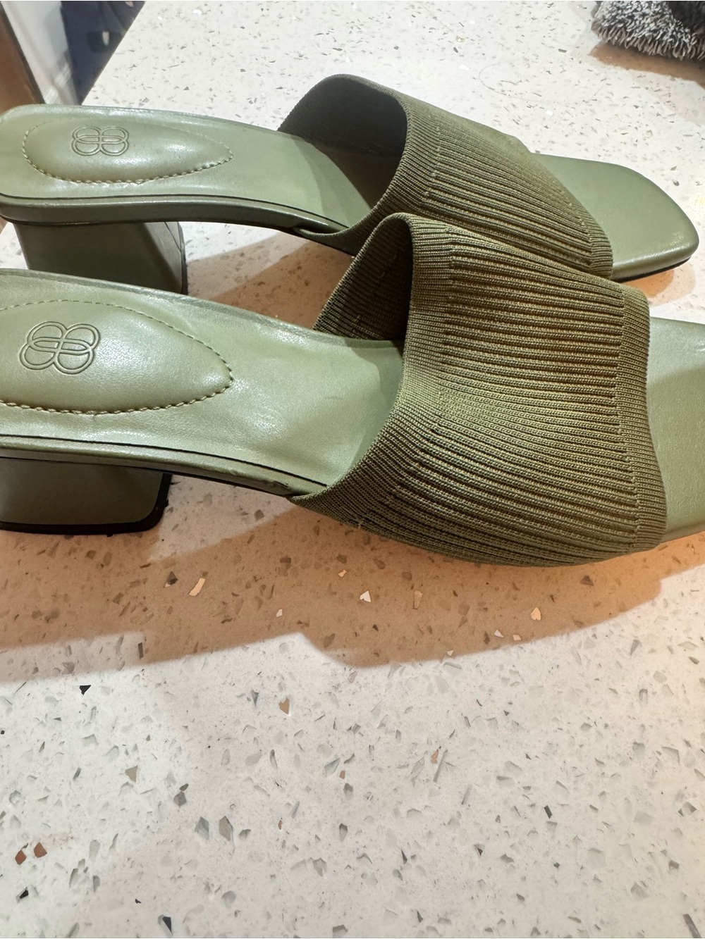 Olive Green Block Heel Slide Sandals